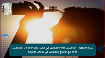 شدة الحرارة.. تفاصيل حالة الطقس في مصر يوم الأحد 24 أغسطس 2025 مع ارتفاع ملموس في درجات الحرارة